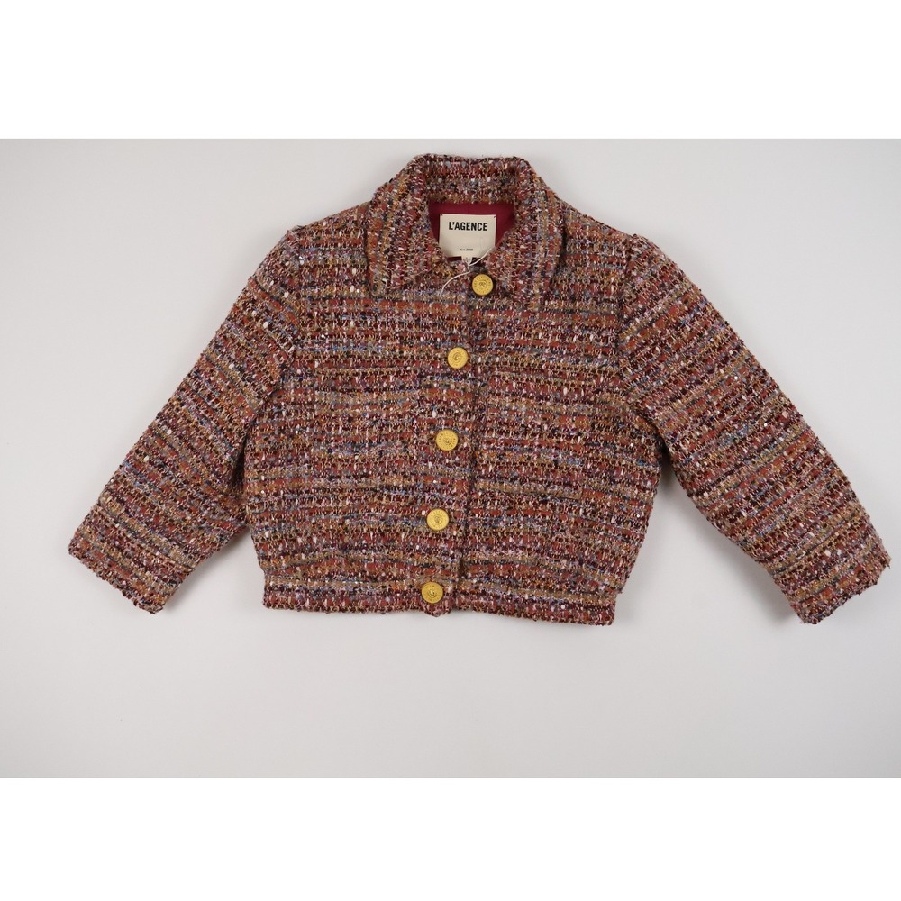L'AGENCE Jia Crop 3/4 Sleeve Tweed Jacket Mauve Tan Multi 2 NWT MSRP $650
